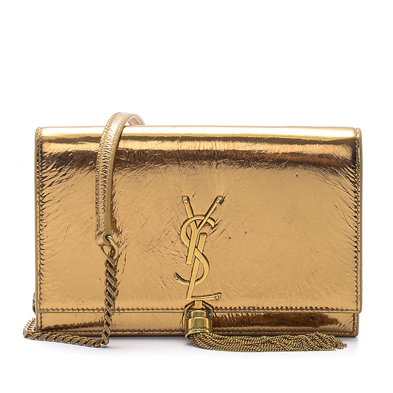 Yves Saint Laurent - Gold Distressed Leather Mini Kate Tassel Crossbody Bag 